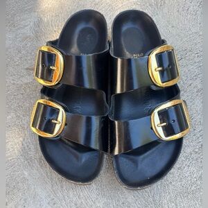 BIRKENSTOCK ARIZONA BIG BUCKLE GOLD BLACK PATENT SANDAL SHOE 5 / 36